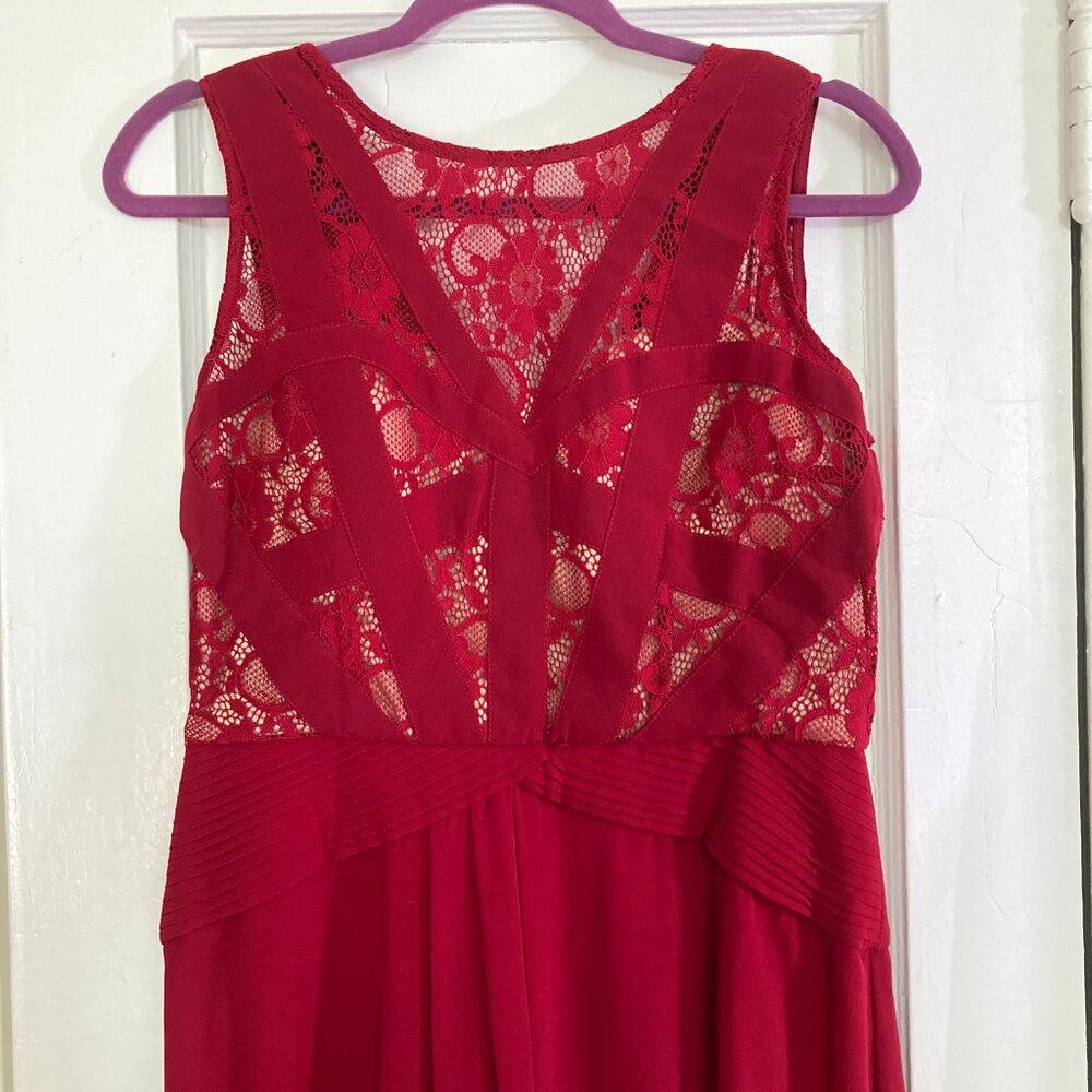 NWT Red Lace Detail Floor Length Formal Dress Size L Bridesmaid Gown - Picture 12 of 13